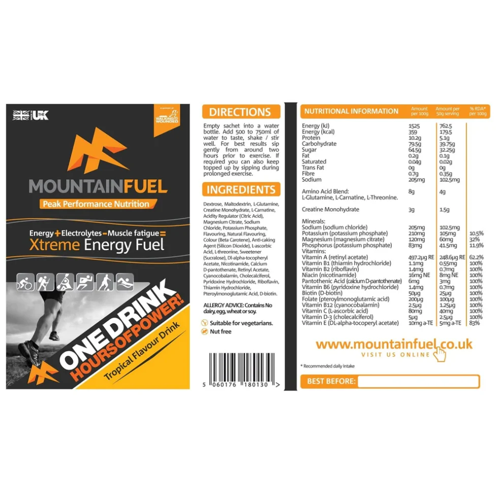 Mountain Fuel Xtreme Energy Fuel - 50g sachets - 3 Flavours - Image 3